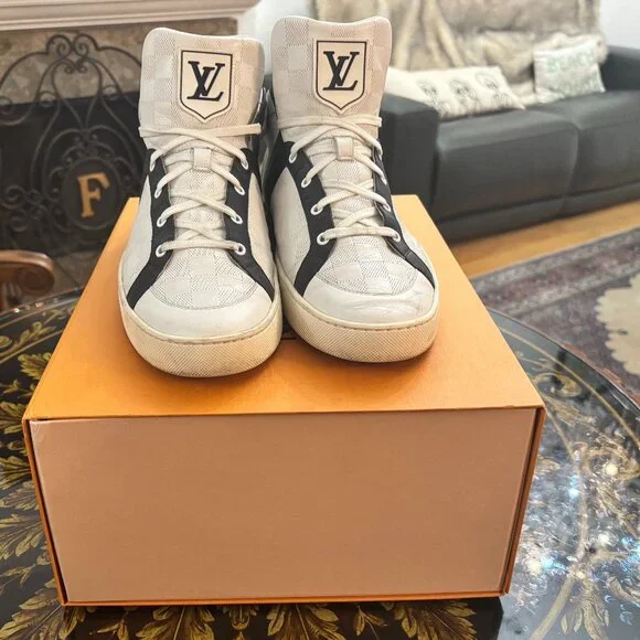 LOUIS VUITTON Shoes (12, White, Damier Infini) With LV Shoe Box and Dustbags - Picture 3 of 9